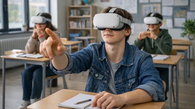 School training session with virtual reality devices