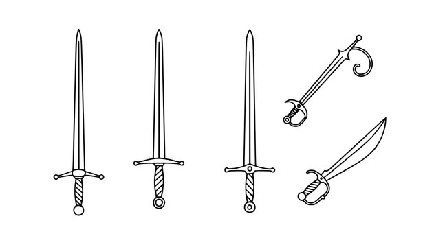 Medieval sword line art icon set vector illustration