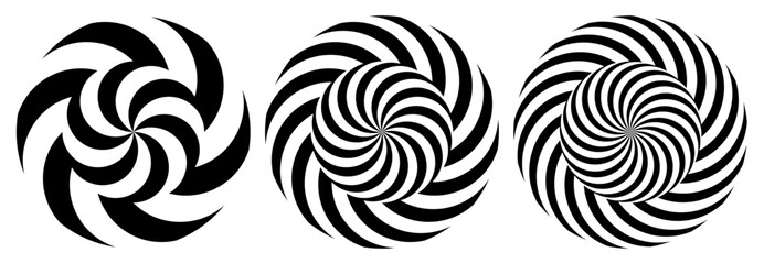 Psychedelic spiral vortex black and white vector set.