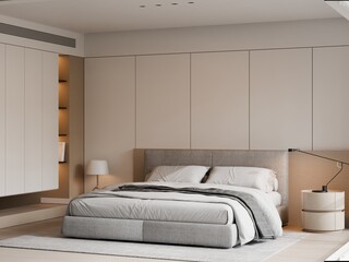 Minimalist Bedroom Interior for Interior Design Presentation and Client Proposal, 3D Render
