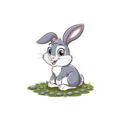 Cute Cartoon Gray Bunny Rabbit Sitting on Green Grass
Adorable Happy Hare Character in Nature Illustration.