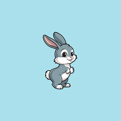 Cute Cartoon Gray Bunny Rabbit Sitting on Green Grass
Adorable Happy Hare Character in Nature Illustration.