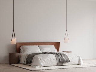 Minimalist Hotel Bedroom Interior Concept with Soft Neutral Tones, 3D Render