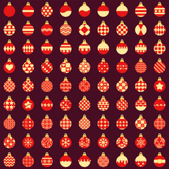 Red and gold Christmas ornament set. Vector illustration.