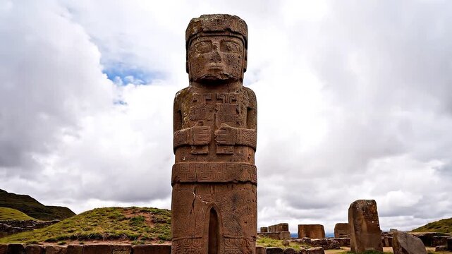 Ponce Monolith statue in Tiwanaku, La Paz, Bolivia