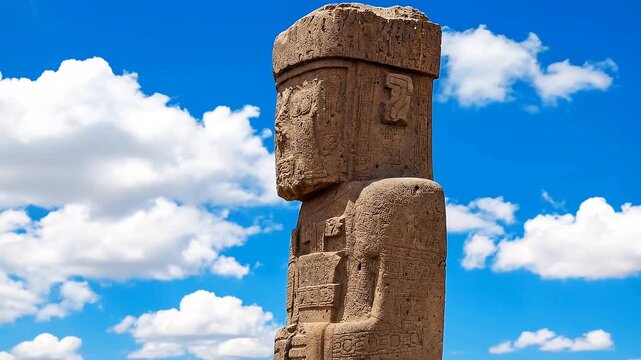 Ponce Monolith statue in Tiwanaku, La Paz, Bolivia