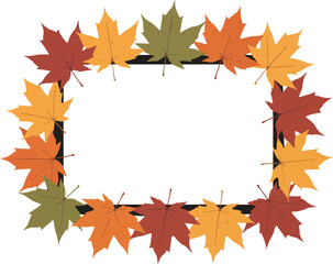 Obraz premium Autumn maple leaves vector frame with rich fall colors on transparent background for beautiful seasonal projects.