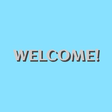 Modern minimalist 3D welcome text with drop shadow on a light blue background, clean design for web and social media