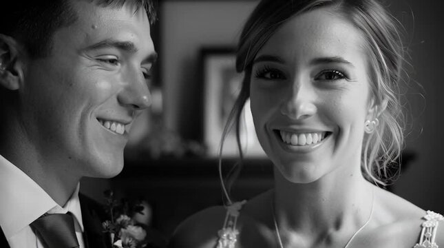 Bride and groom sharing a quiet, silent smile. Subtle connection captured without exaggeration, conveying authentic intimacy and refined romantic elegance.
