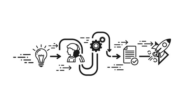 Business startup process and creative workflow infographic, vector illustration.