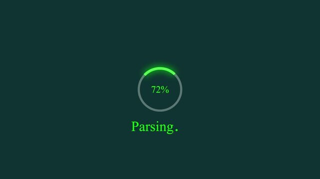 Green  Circular Parsing  Progress Indicator at 0 to 100%  Percent on Black Background