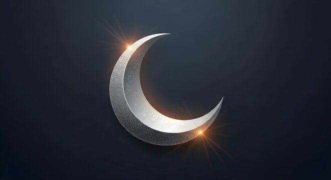 Shiny silver moon with light flares on dark background