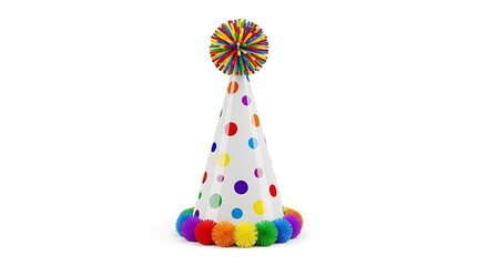Colorful party hat with rainbow confetti decoration and festive polka dots on a celebratory cone-shaped headpiece