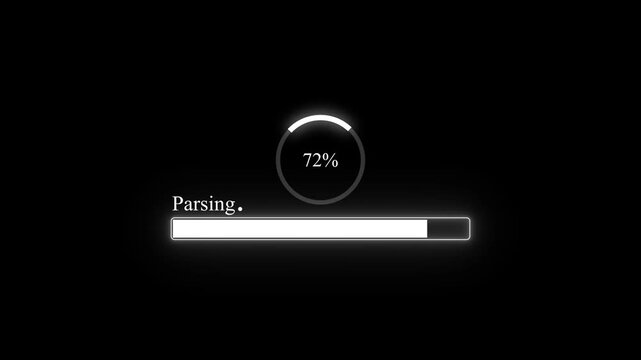 Neon Green Parsing Progress Animation at 0 to 100% Percent on Black Background
