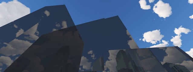 Skyscrapers, high-rise buildings from below against the background of the sky, cityscape, panorama of skyscrapers, 3D rendering © ustas
