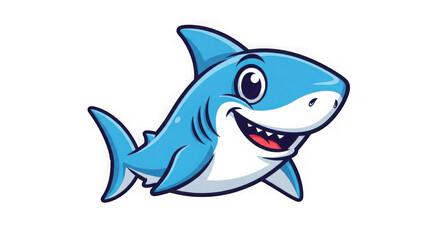 Obraz premium A cheerful cartoon shark with a big smile on a black background