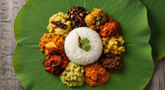 Traditional Rice and Curry on Lotus Leaf