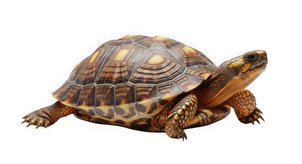 A box turtle with a detailed shell and legs on a black background