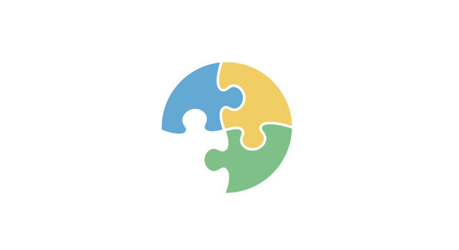 Circular Jigsaw Puzzle Pieces Symbolizing Problem Solving and Teamwork on an Isolated White Background