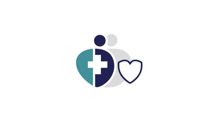 Healthcare and Medical Support Icons with People, Cross, and Heart, Isolated White Background.