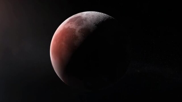 Half lit view of Mars in deep space, red planet, astronomy, planetary science, outer space, solar system, cosmic landscape, space exploration, celestial body, futuristic mission concept