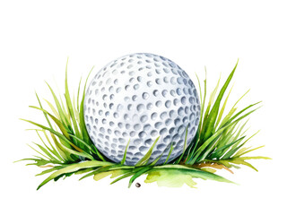 Fototapeta premium A watercolor painting of a golf ball resting on lush green grass, perfect for use in sports-themed designs and graphics