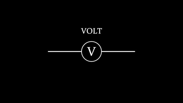 Voltmeter electrical symbols looped animation on black background. Abstract electricity physics scheme for education concept.