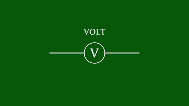 Voltmeter electrical symbols looped animation on green background. Abstract electricity physics scheme for education concept.