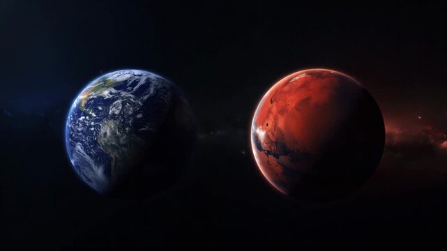Planet Earth and Mars side by side in outer space, comparison of habitable world and red planet, astronomy, space exploration, solar system, cosmic science