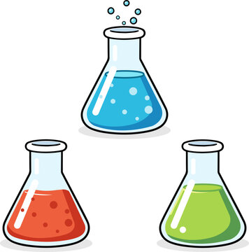 Laboratory conical flask glass icons with chemistry glassware symbol illustration