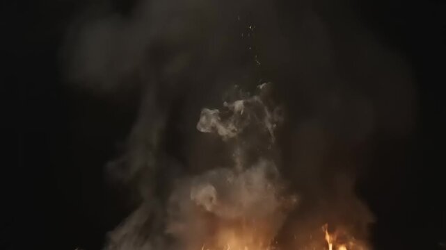 Smoke and Flames Rising at Night.