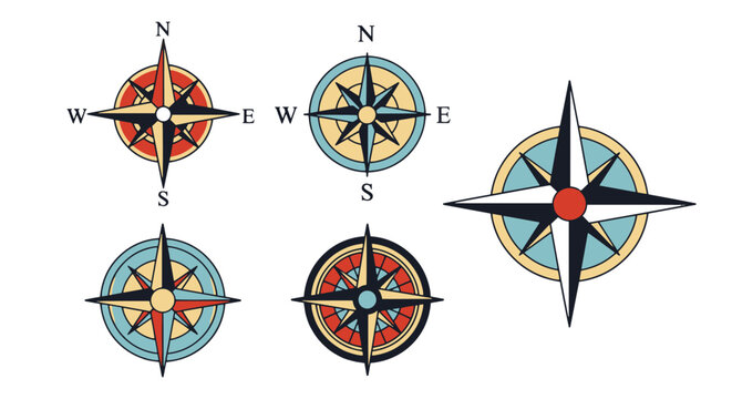 Compass Rose Line filed color creative design