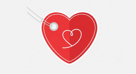 Red heart shaped price tag with smaller heart and hole for string