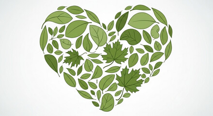 Green leaves form a heart symbolizing nature and love