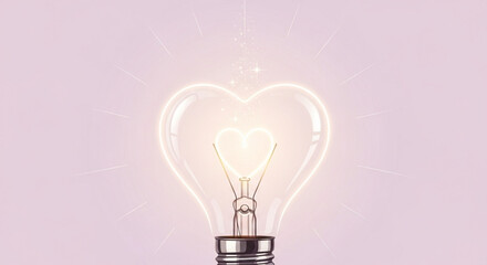 Creative love concept with glowing heart shaped light bulb