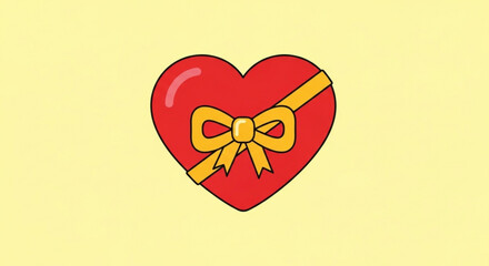 Vibrant red heart with yellow bow for love and gift concepts