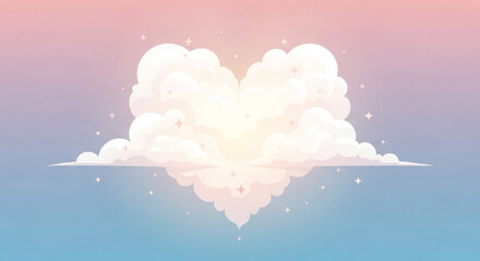 Heart shaped cloud with stars in pastel sky
