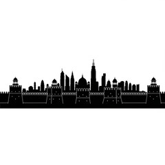 Obraz premium Black silhouette of a city skyline with various skyscrapers and buildings