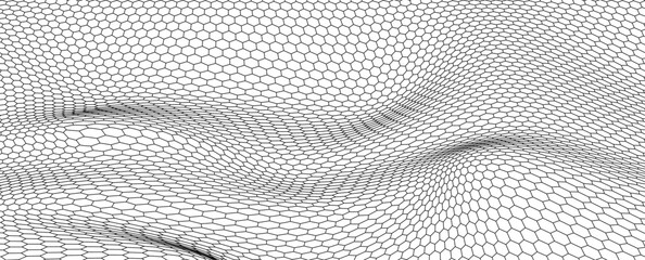 Wavy hexagon mesh texture. Abstract honeycomb grid pattern with geometric bee‑comb lines, flat vector illustration on white for packaging, wallpapers, branding and graphic layouts