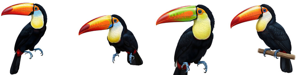 a best quality set of the toco  toucan isolated  toucan bird  tropical toucan  exotic bird PNG isolated on white background PNG,,. © Fayaz