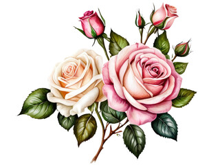 Fototapeta premium A simple yet elegant arrangement of two roses on a white background