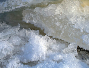 Close-Up Of Crystalline Snow And Ice Formations On A Frozen Surface
