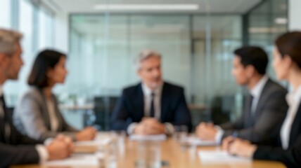 Fototapeta premium Defocused bokeh effect positive concept background of unrecognizable people diverse business team meeting of young professionals corporate startup