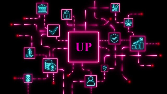 Neon Network Diagram Representing Upward Trend Concept