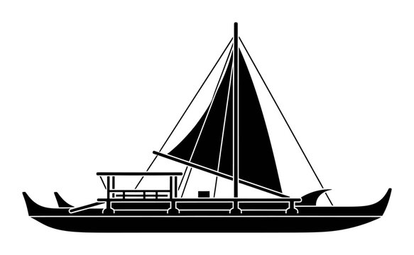 Polynesian Canoe Silhouette - Vector Illustration