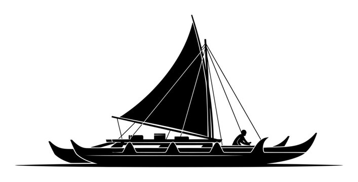 Polynesian Canoe Silhouette - Vector Illustration