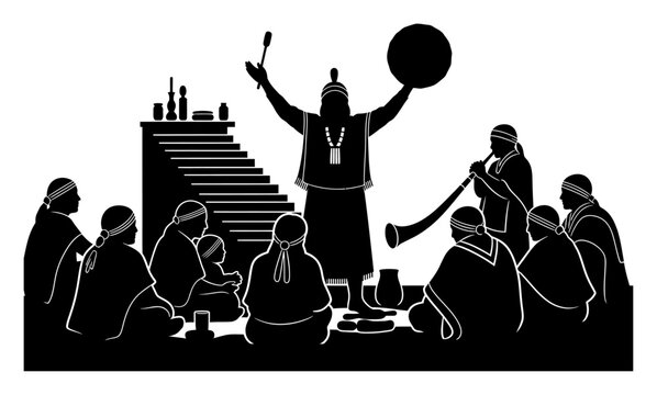Mapuche Machi Ceremony - Silhouette Vector