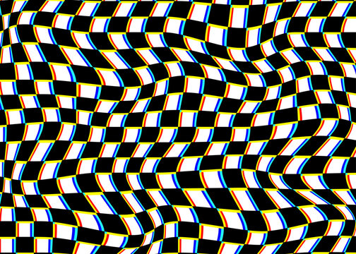 Wavy Checkerboard Pattern with Chromatic Aberration and Glitch Effect