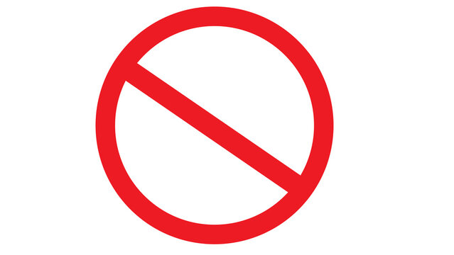 Prohibition sign, red circle with diagonal slash on white background