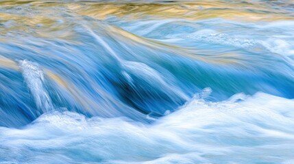 Abstract sculpture of water currents flowing and merging in vibrant blue and gold hues